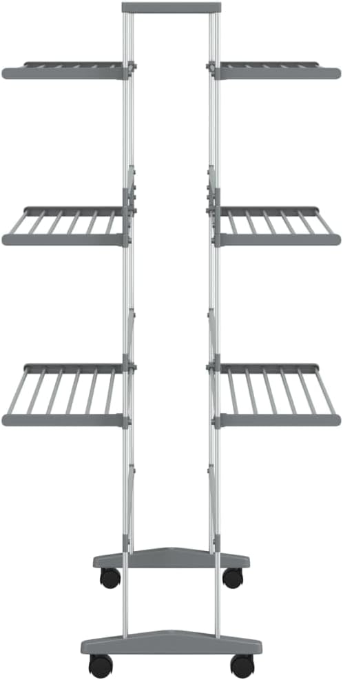 vidaXL Aluminum Laundry Drying Rack with Wheels - 3-Tier Tower Dryer, Foldable Stand Design, 118.1' Hanging Length, Ideal for Indoor Drying & Space-Saving