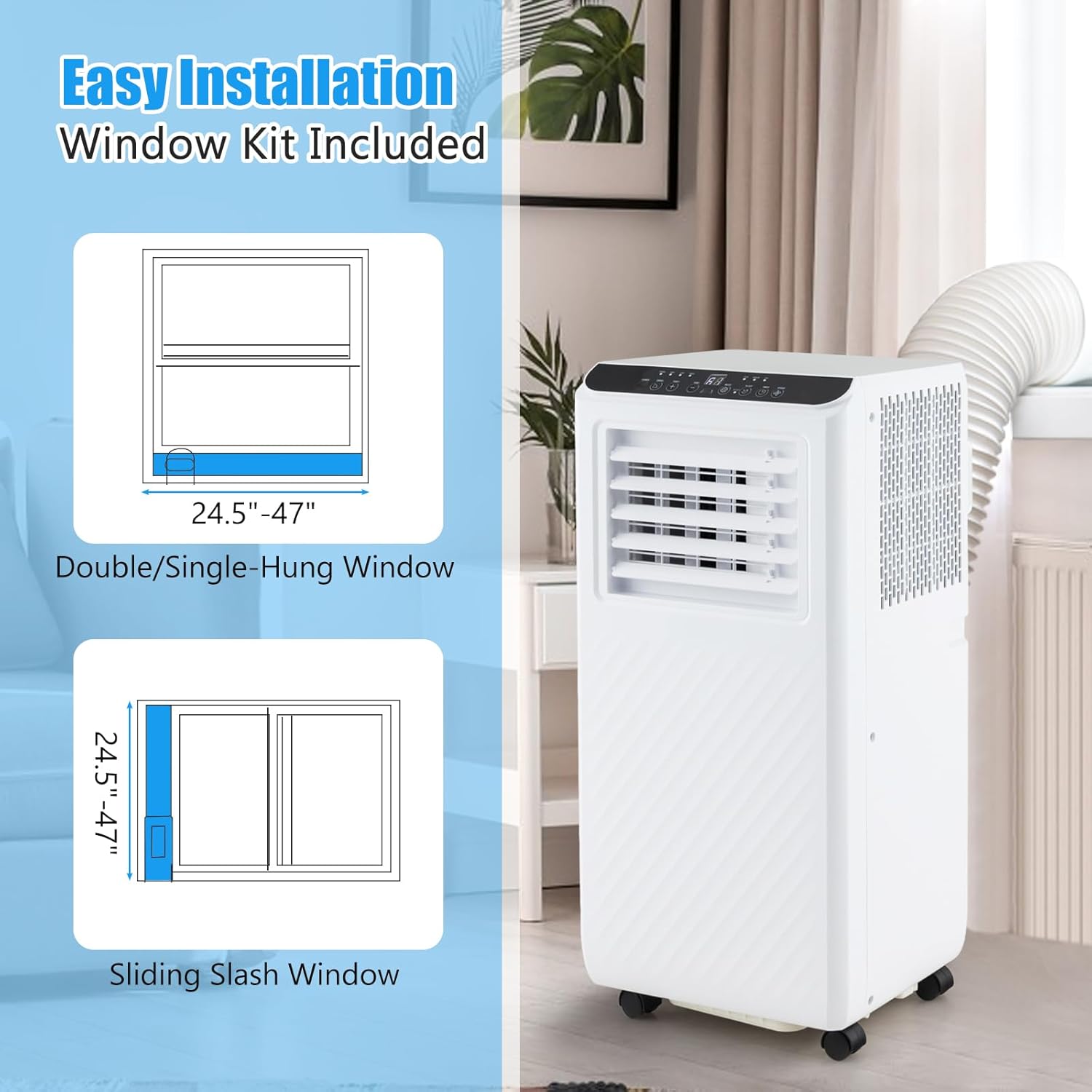 KOTEK Portable Air Conditioners, Cools up to 250 Sq.Ft, 8000 BTU 3-in-1 AC Unit for Bedroom with Dehumidifier, Fan & Sleep Mode & Window Kit, Room Air Conditioner Portable for Home Office (8000BTU)