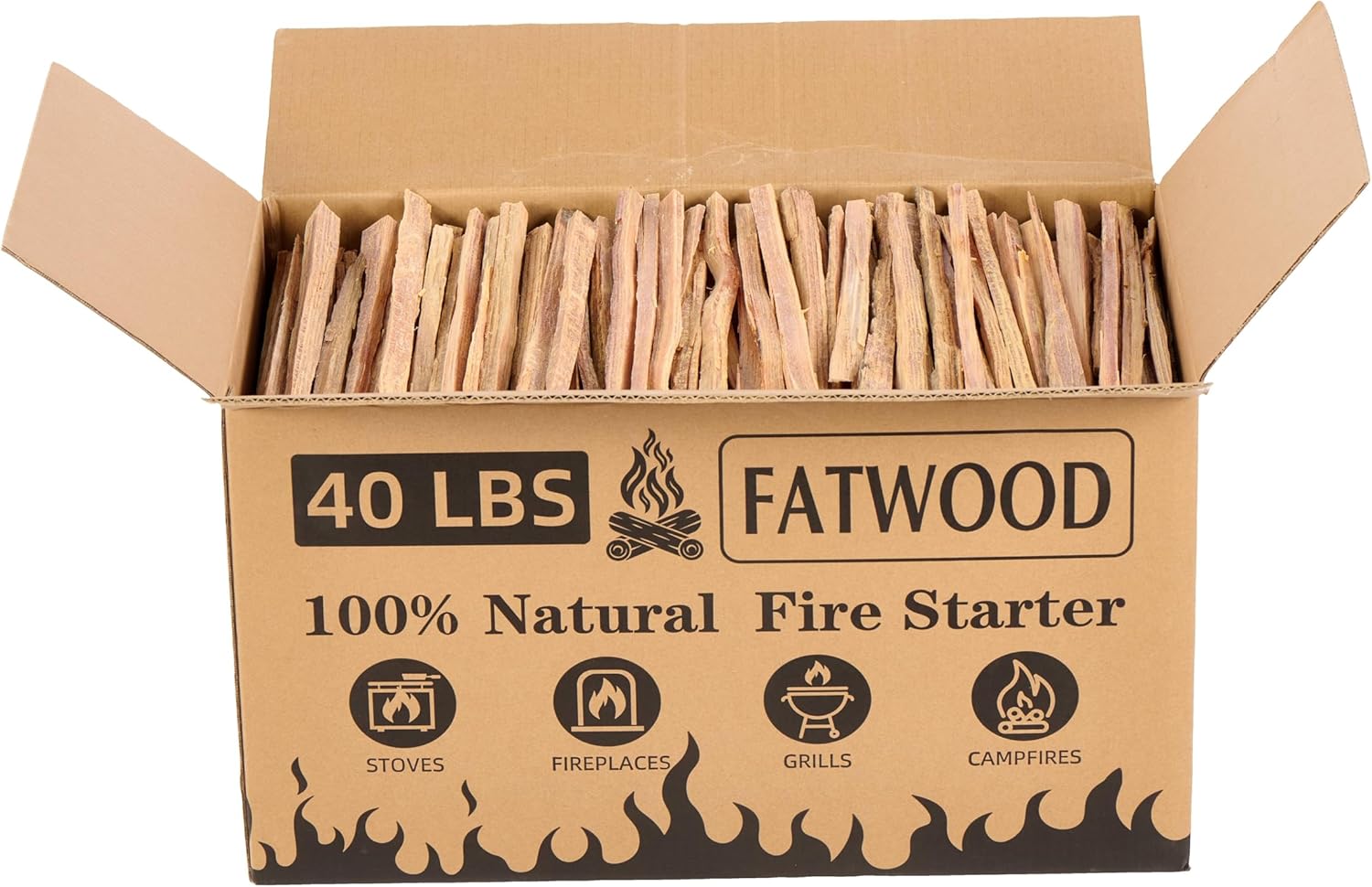 40 Lbs Fatwood Fire Starter Sticks - 100% Natural Pine Kindling for Campfires, Fireplaces, Stoves, Grills & Emergency Prep