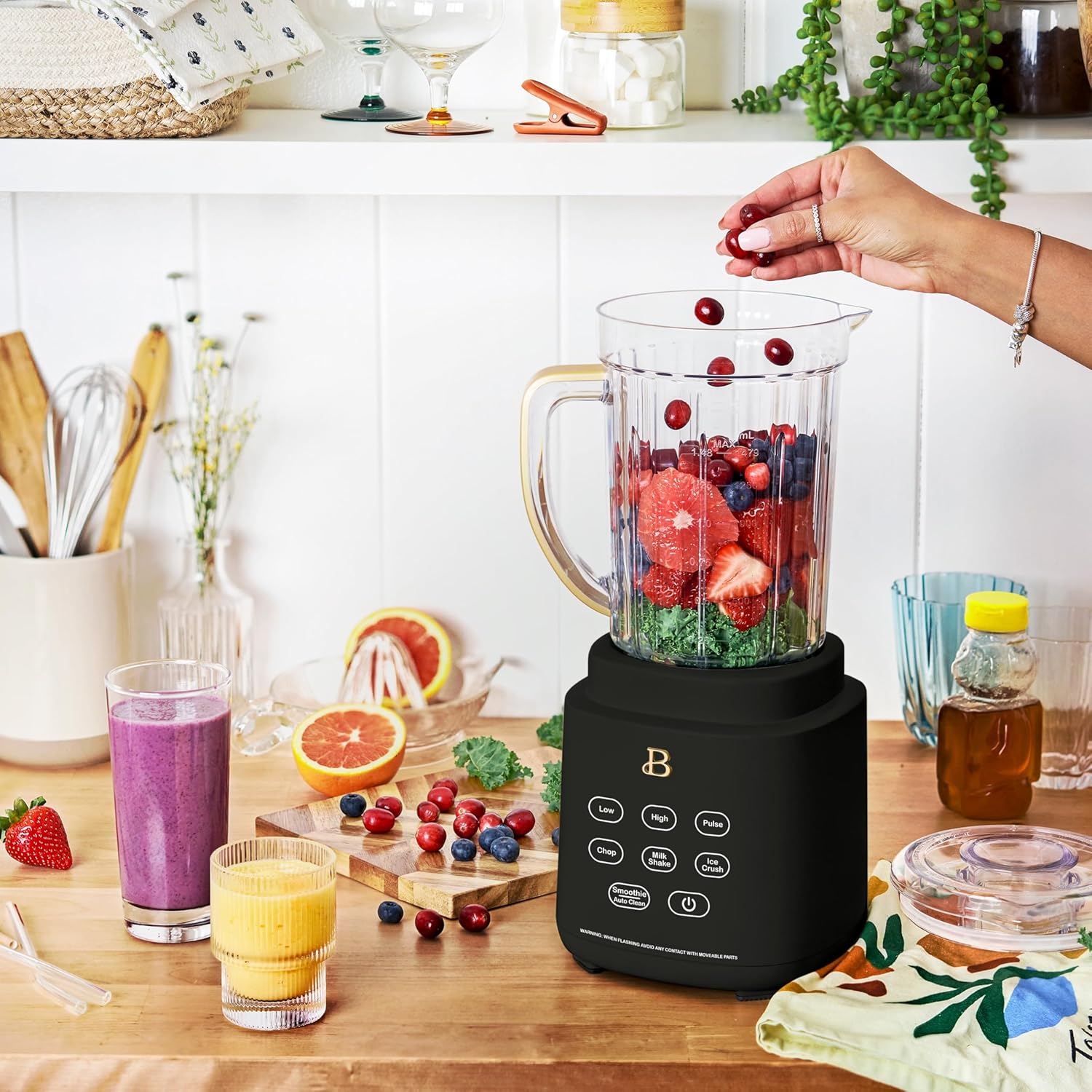 Beautiful PowerExact Blender System with 700W Motor, 50oz Tritan Jar, 20oz Single-Serve Cup, No Drippy Sippy Lid, 3 Speeds & 4 Pre-sets by Drew Barrymore (Black Sesame)