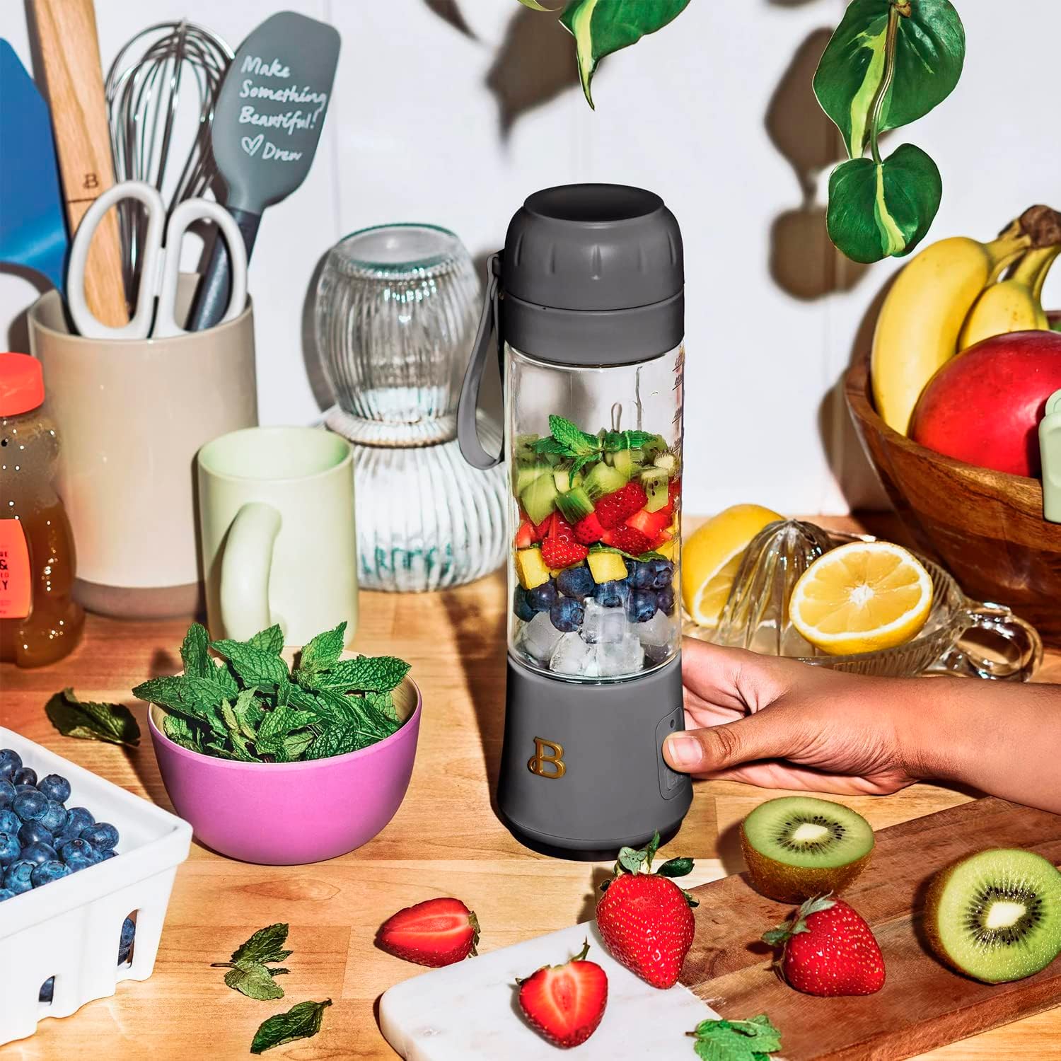 Beautiful Portable Blender,by Drew Barrymore, 70 Watts, 18.5 OZ (Oyster Gray)