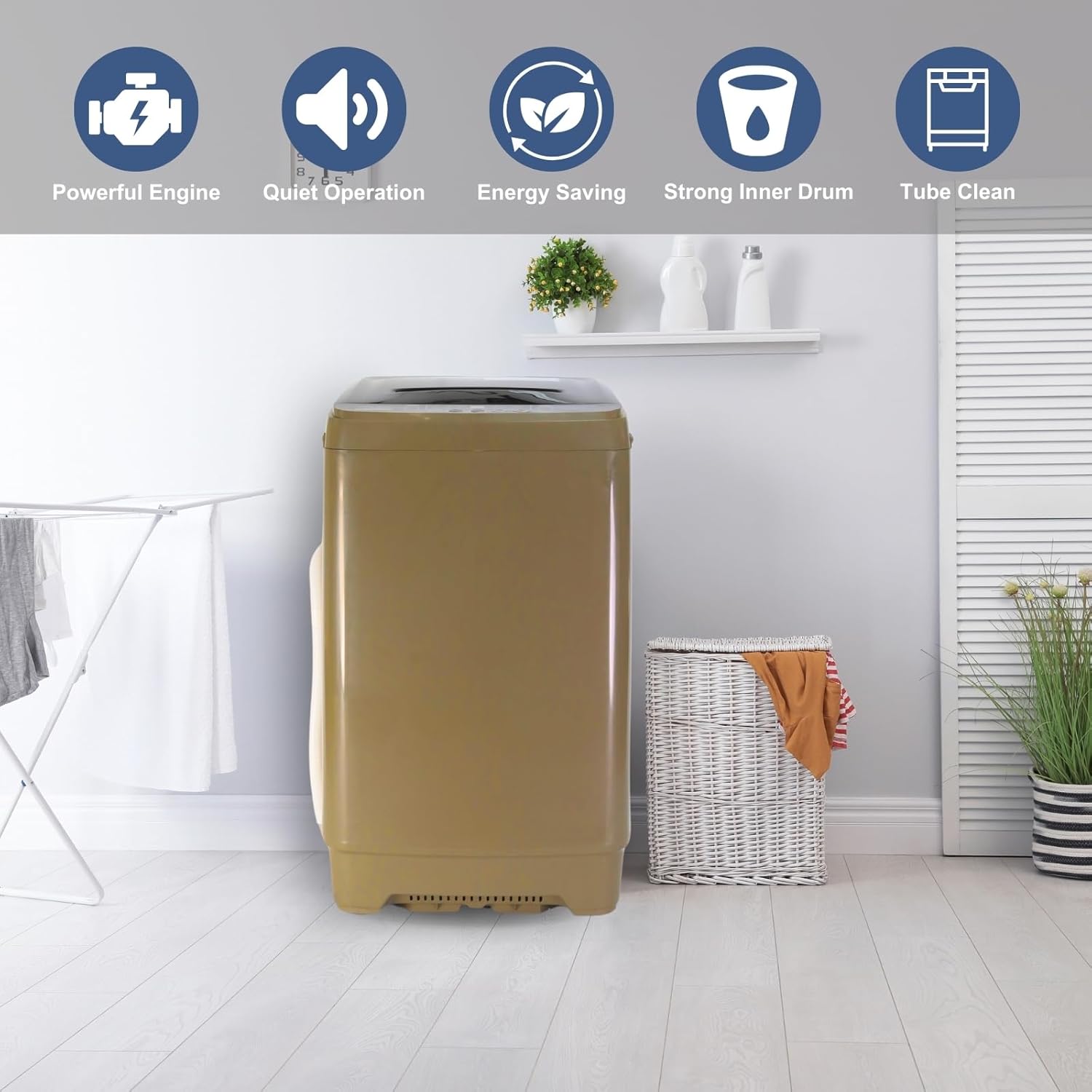 Washing Machine 15.6 LBS Automatic Laundry Machine with 10 Programs, LED Display, 8 Water Levels, High-efficiency Compact Washer for Apartment, RV, Dorm