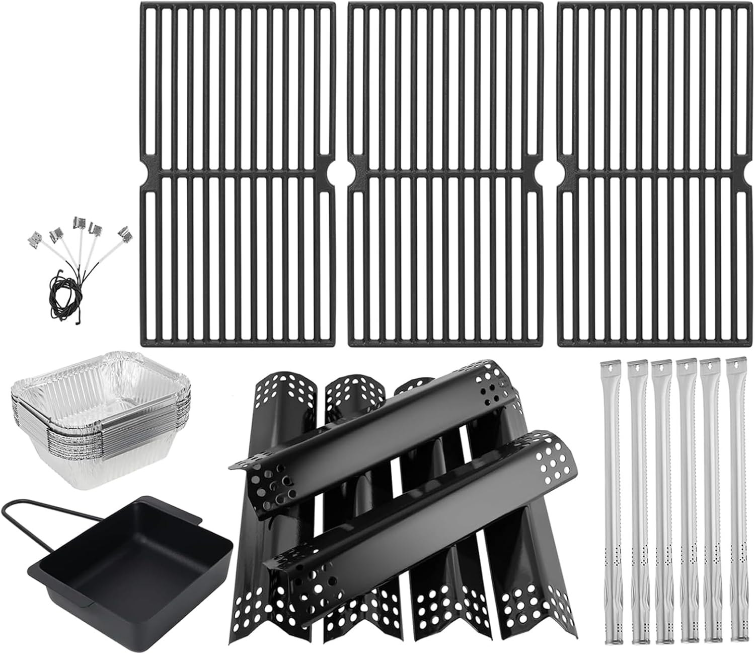 Replacement Parts for Nexgrill 720-0896B 720-0896E 720-0896C 720-0896X Deluxe 6-Burner Gas Grills, Cooking Grate, Heat Shield Tent Burner and Universal Grease Pan for Nexgrill Replacement Parts