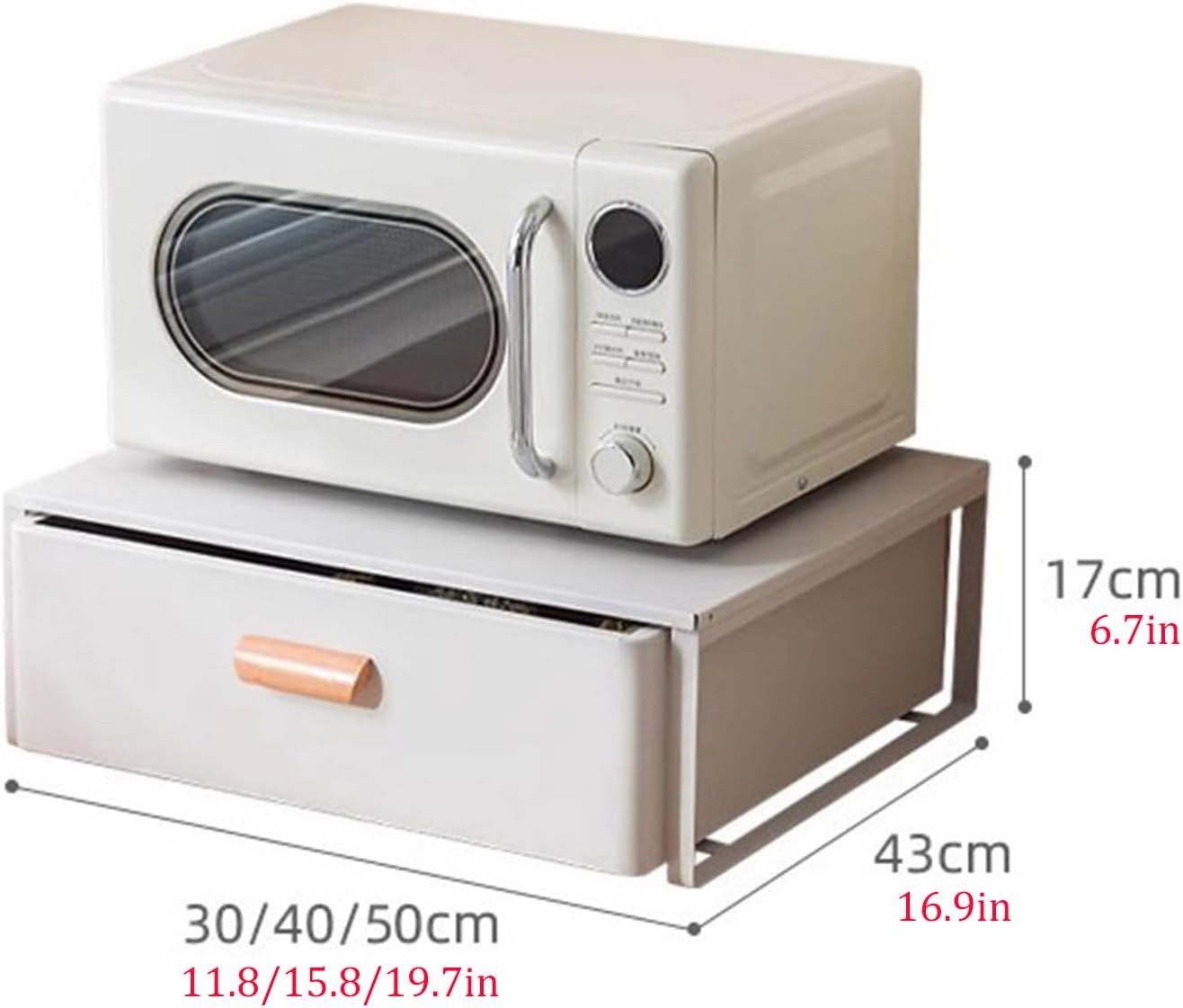 Steel Microwave Stand with Pull-Out Drawers, Countertop Organizer for Compact Microwaves, Coffee Station & Kitchen Appliance Storage, White (15.8in)
