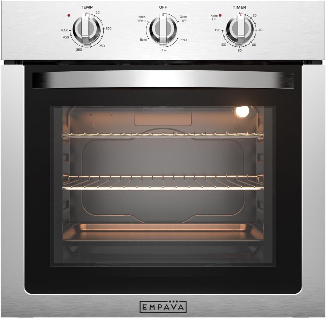 Empava 24 inch Electric Single Wall Oven, 2.5 Cu.ft.. Stainless Steel Built in Wall Oven with Basic Broil Bake Functions, Mechanical Knobs Control, 24WOE40L