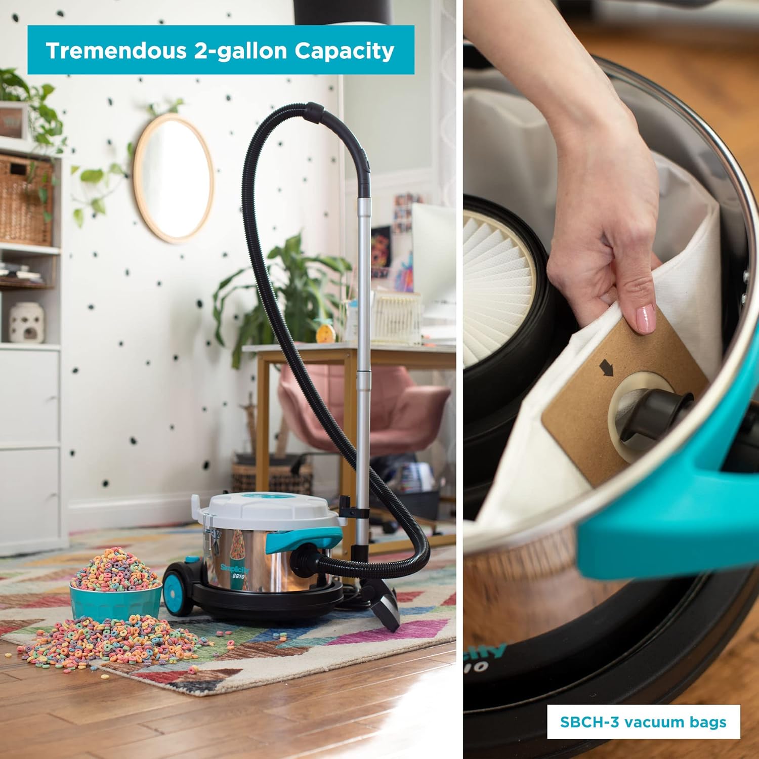 Simplicity Vacuums Brio Dry Canister Vacuum & Filter Set Bundle, Heavy Duty Vacuum Cleaner for Hardwood, Tile, Rugs & More with Extra HEPA Filter Media Set