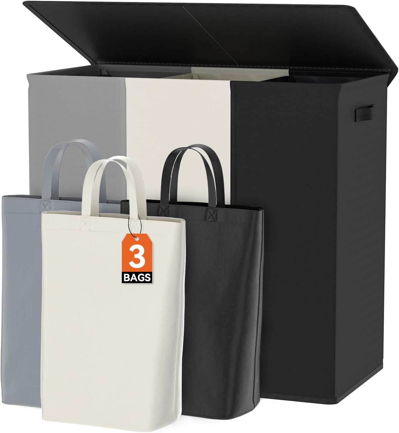 WOWLIVE 180L Laundry Hamper with Lid 3 Section,Large Laundry Basket with Removable Bags and Handles,Collapsible Dirty Clothes Hampers for Laundry,Laundry Basket Organizer for Laundry Room,Dorm