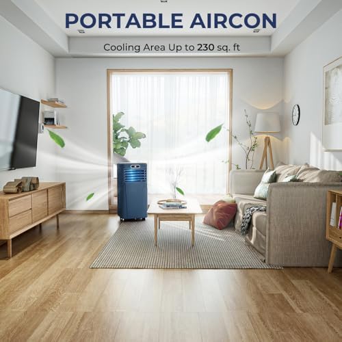 KOTEK Portable Air Conditioner, 8000 BTU Air Cooler for Rooms up to 230 Sq.Ft w/Dehumidifier & Fan, Sleep Mode, 24H Timer, Remote Control, Standing AC Unit for Bedroom (Dark Blue, 8000 BTU)