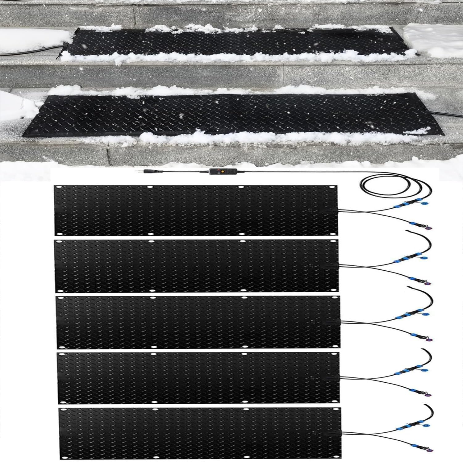 Heated Snow Melting Outdoor Mats 1/2/3/4/5 pcs PVC Heated Snow and Ice Melting Mat, Snow and Ice Melting Mat w/Power Cord, Non-Slip Heated Entrances(5 Pcs,10x48in/(25.4x121.9 cm))