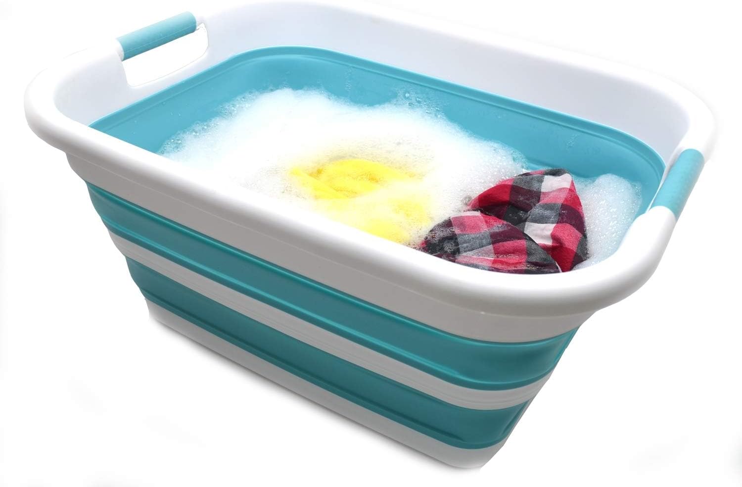 SAMMART 41L(10.8 gallon) Collapsible Plastic Laundry Basket-Foldable Pop Up Storage Container-Portable Washing Tub-Space Saving Basket,Water capacity 31L(8.2 gallon) (1, Bright Blue)