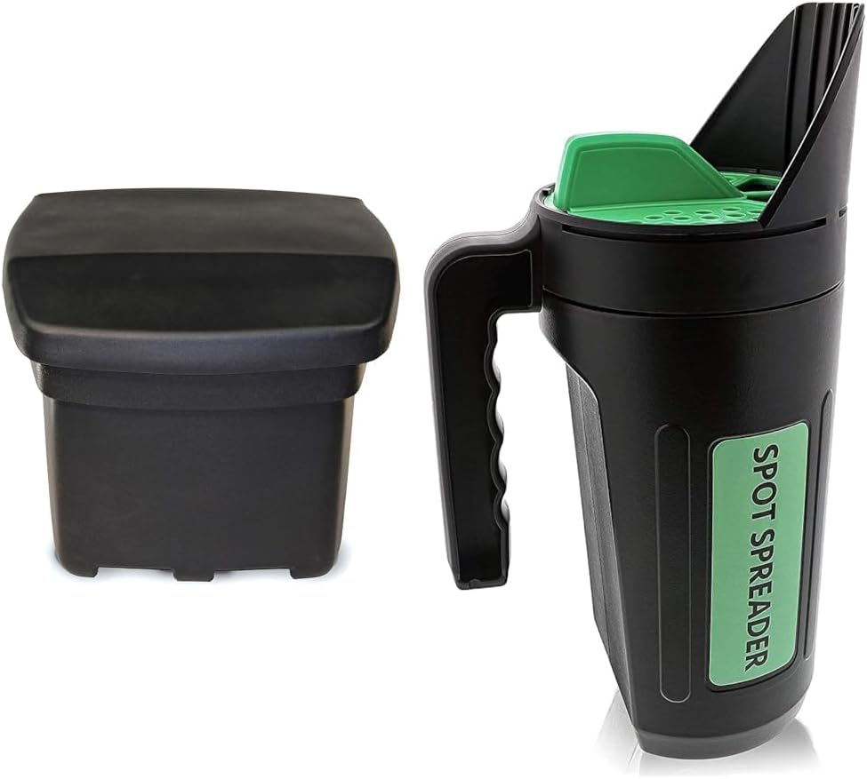 FCMP Outdoor - Outdoor Salt, Sand, and Storage Bin, Black & Spot Spreader Hand Spreader Shaker for Seed, Salt, De-Icer, Ice Melt, Earth Food and Fertilizer