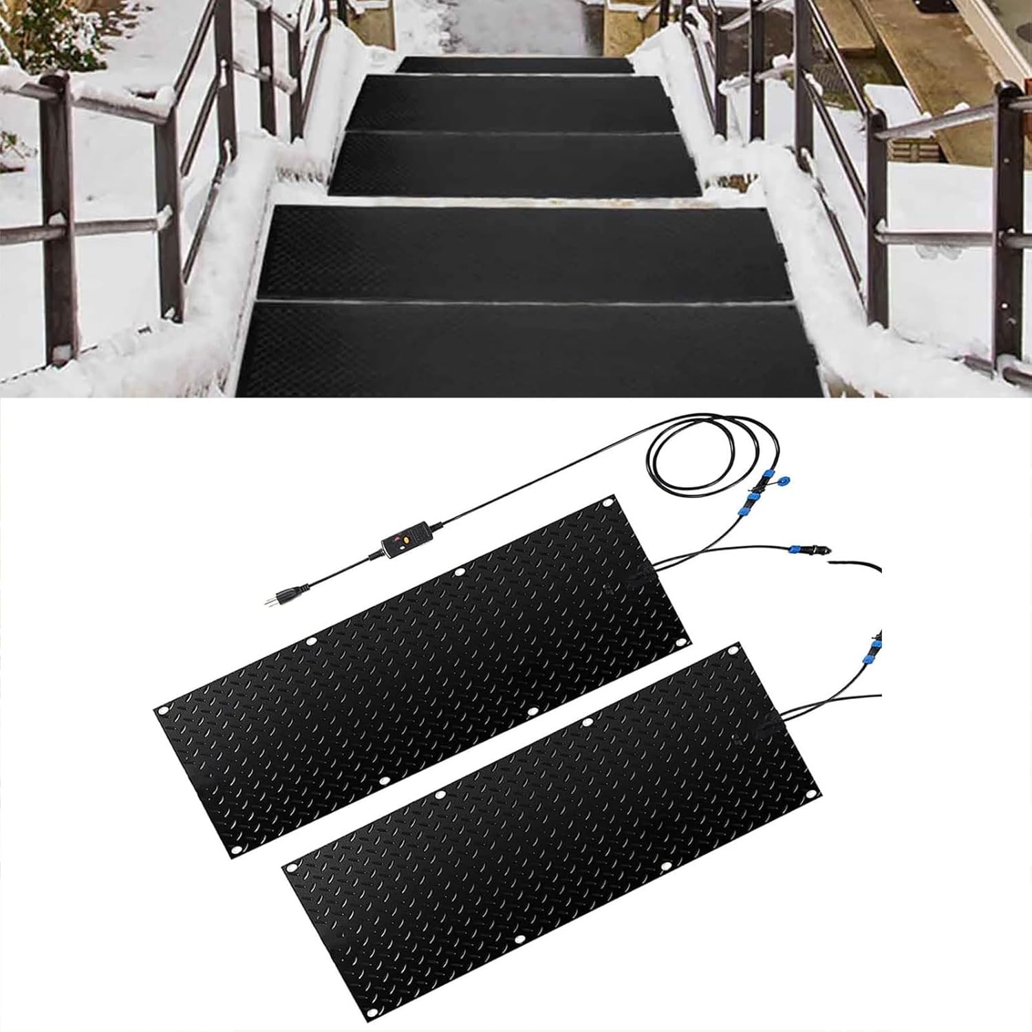 Snow Melting Walkway Mat, 1/2/3/4/5 pcs Non Slip Rubber Heated Mat with Power Cord, Winter Snow and Ice Melting Mat for Outdoor Stairs,Steps,Doorways,Walkways,Drive(2 Pcs-10inx35.4in (25.4x90cm))