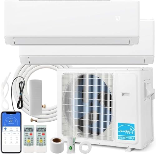 SIMOE 30K Dual 2 Zone 9,000 + 12,000 BTU Mini Split Air Conditioner Heat Pump, Heat Lower as -13°F, 23 SEER2, 208-230V, Wifi Enabled Multi Zone Ductless Pre-Charged Mini Split AC Work with Alexa