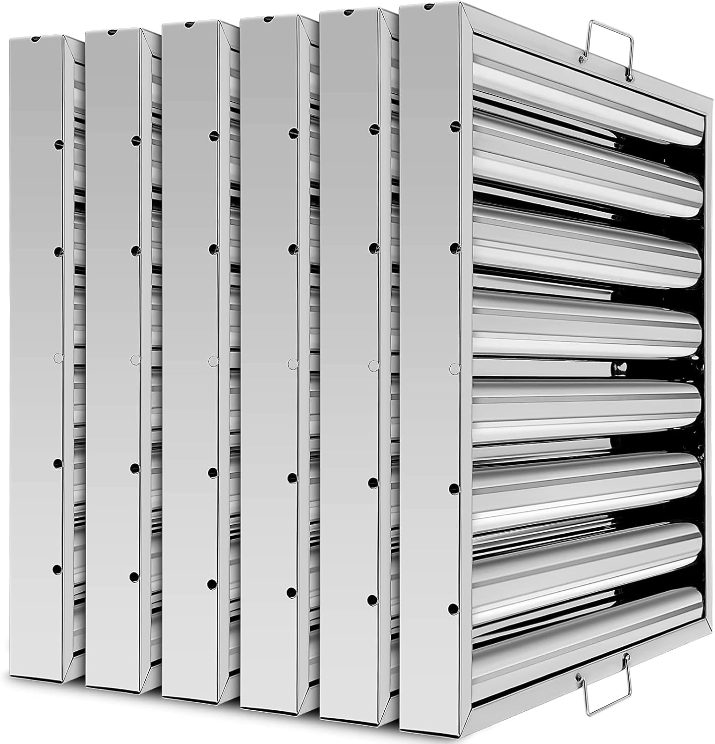 Hood Filters 19.5W x 19.5H Inch, 430 Stainless Steel 7 Grooves Commercial Baffle Grease Filter, Range Hood Filter for Grease Rated Commercial Kitchen Exhaust Hoods Pack of 6