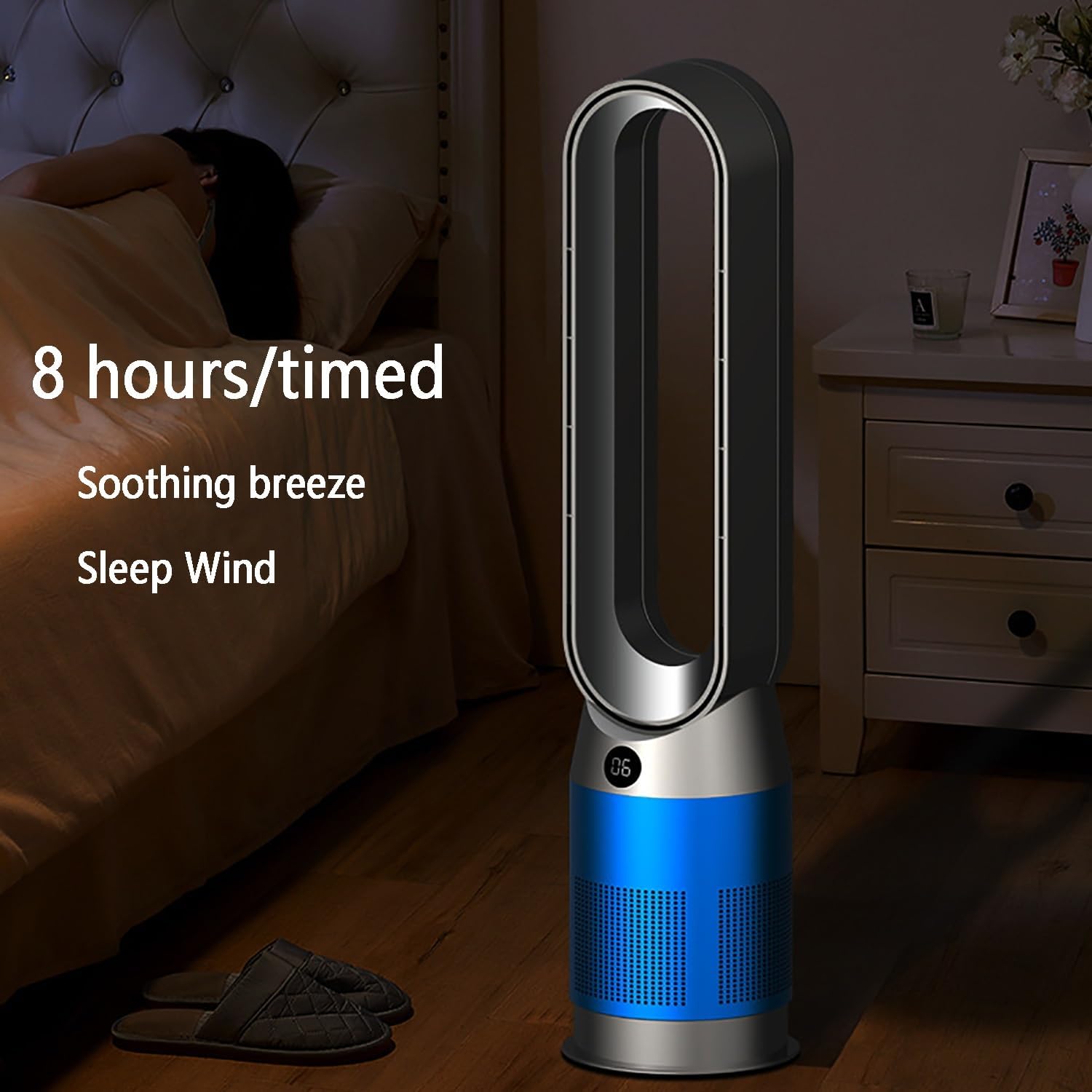 Floor Fan Air Circulation Fan Quiet Bladeless Fan Oscillating Tower Fan with Remote, 8 Speeds, 8H Timer, 80° Oscillating Pedestal Fan, Portable Cooling Fan for Bedroom, Home, Office(Gold)