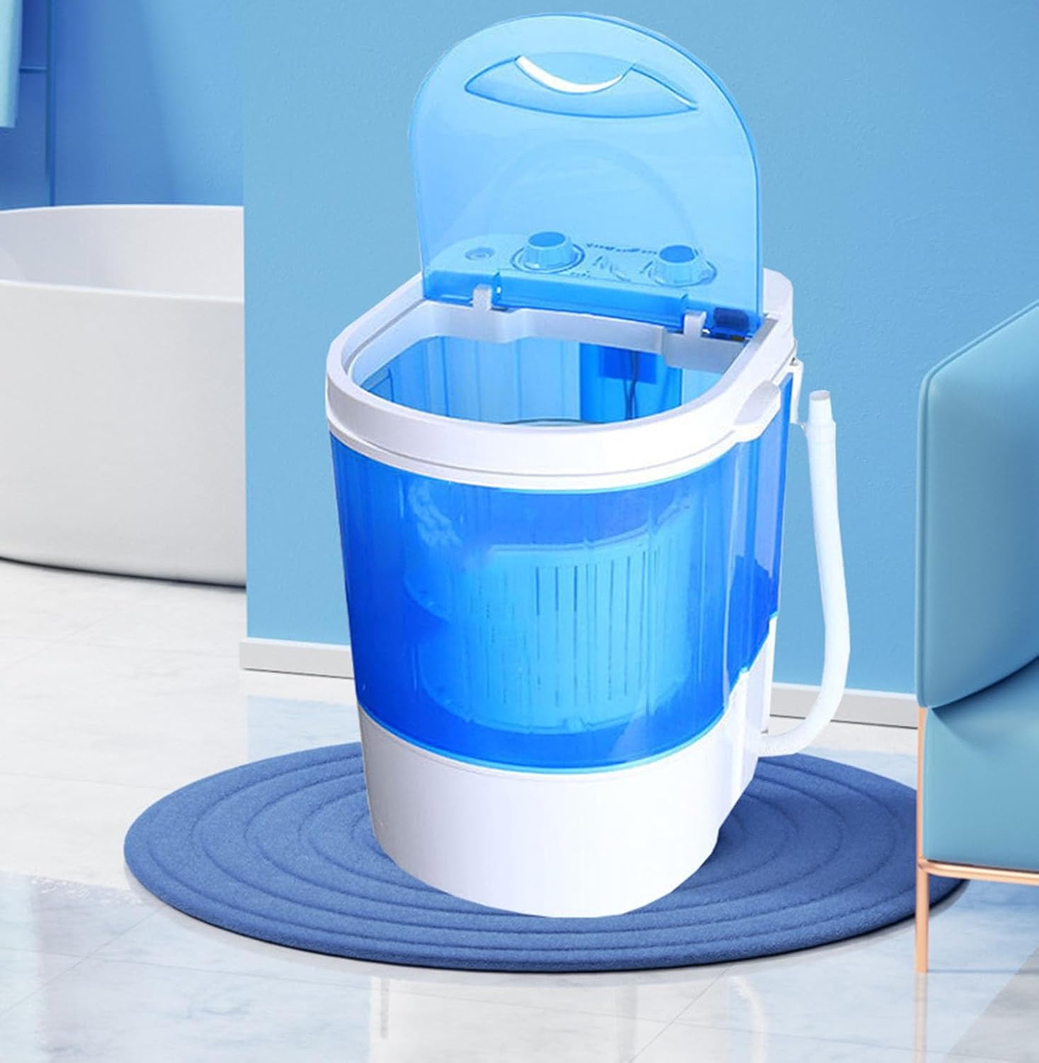 Portable Mini Washing Machine, Compact Washer Laundry Machine, Semi-Automatic Laundry Washing Machine for Apartment, RV, Single Translucent Tub Blue