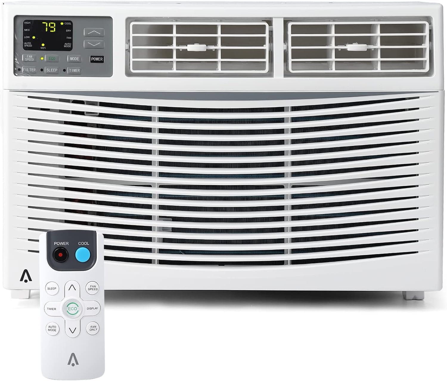 8,000 BTU Window Air Conditioner, AC Cools Up to 350 Sq. Ft., Eco Mode, Remote Control, Quiet Operation, 3 Fan Speeds, Auto Restart, Bedroom