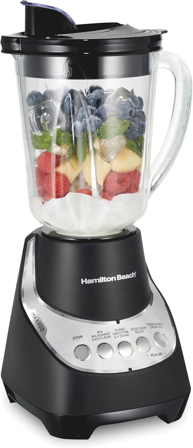 Wave Action Quiet Blender - 48 oz. Glass Jar - 12 Blending Functions - Black - Countertop Blender - Blade Material: Stainless Steel - 800 Watts