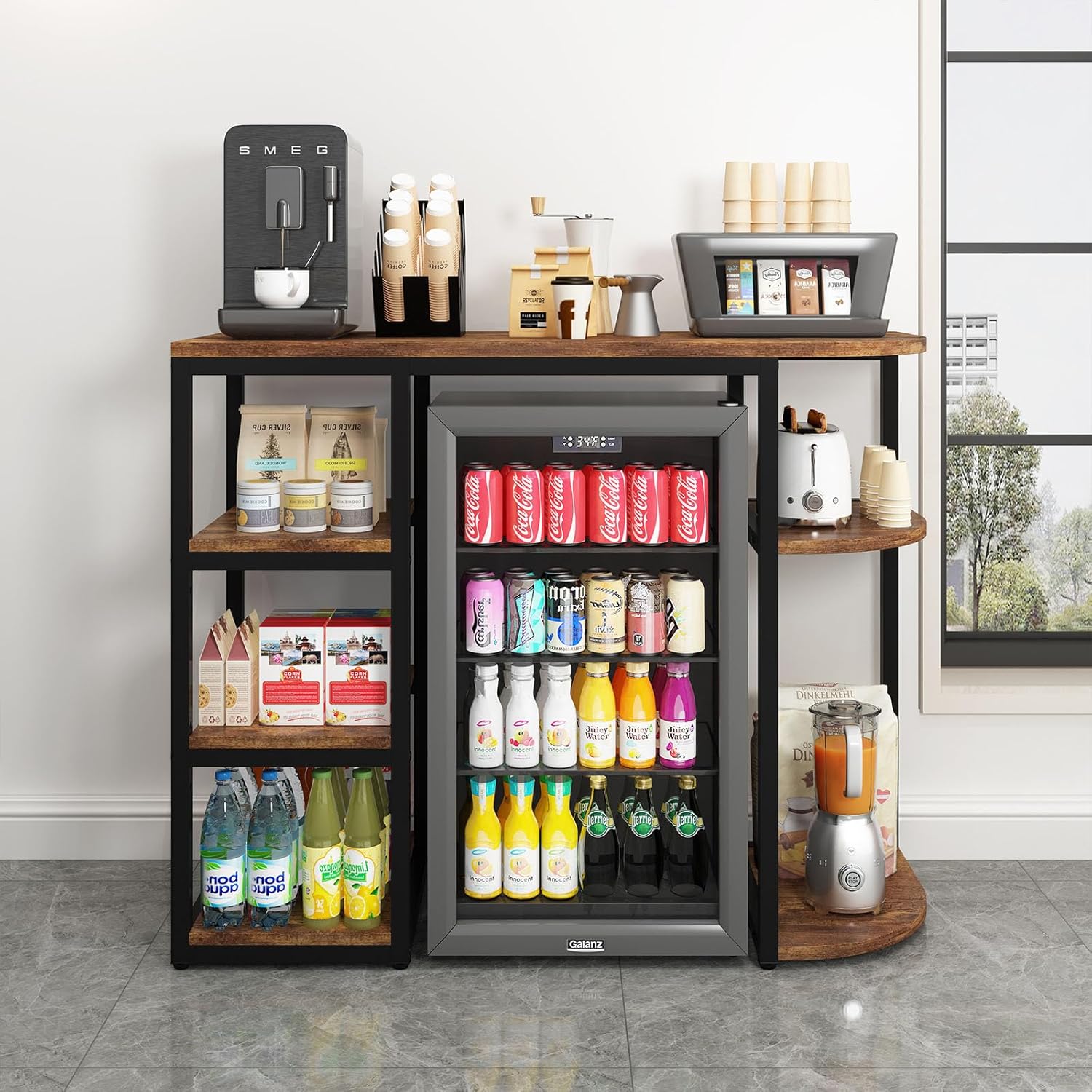 Mini Fridge Stand with Storage, Bakers Rack, Mini Fridge Cabinet with Storage, Coffee Bar Cabinet with Mini Refrigerator, Microwave Oven Stand Rack for Home Dorm Office.