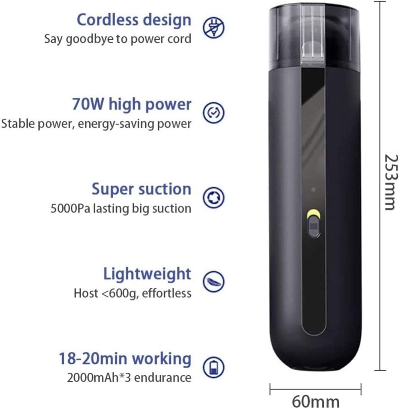 Car Vacuum Cleaner High Power-5Kpa Handheld Cordless Dust Cleaner Rechargeable Hand Vacuum Cleaner Portable Vacuum for Car Mini Dust Vacuums Cleaner