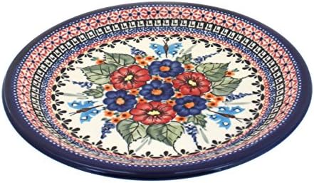 Blue Rose Polish Pottery - Red Floral Butterfly Small Dinner Plate - 9.5