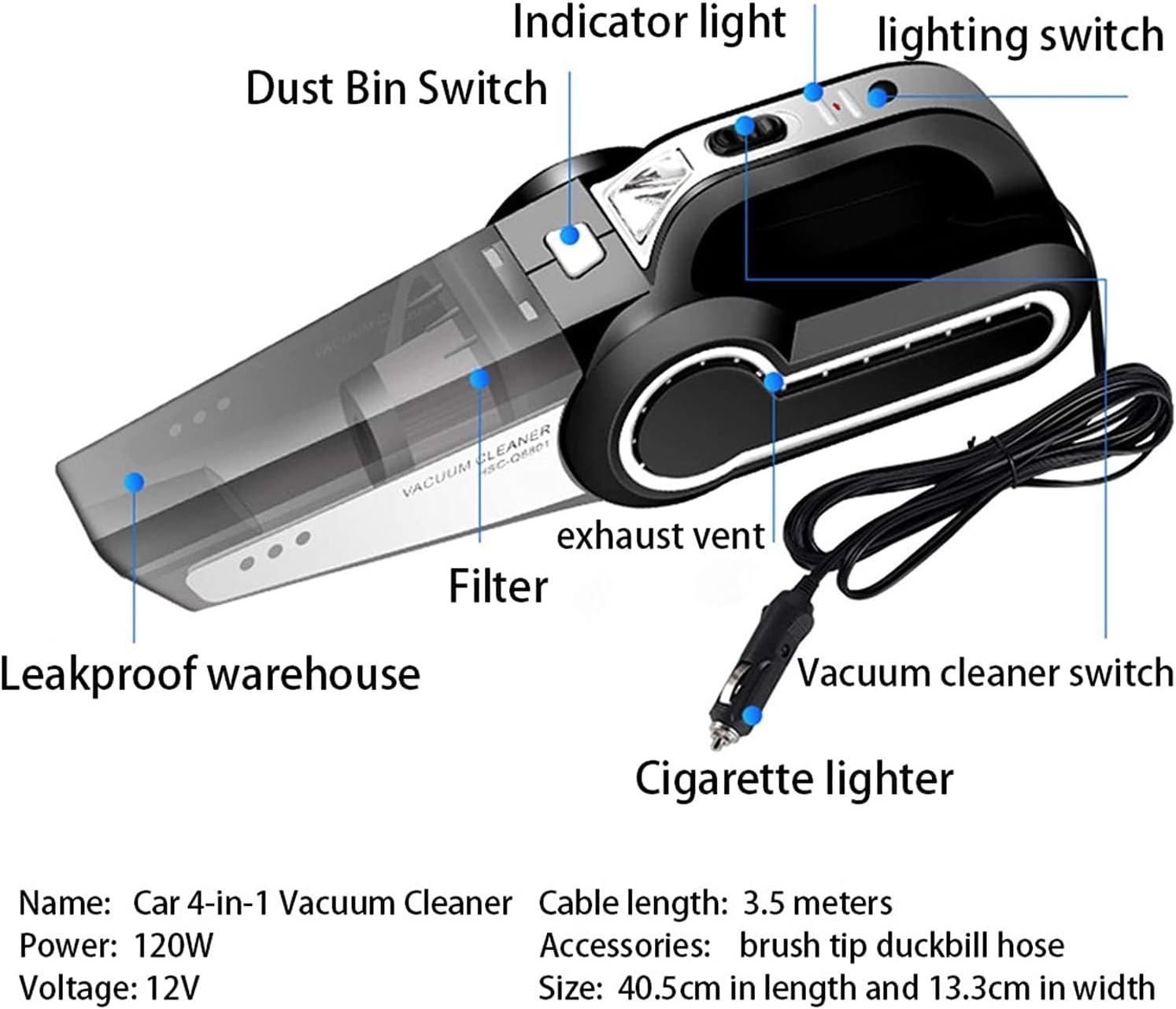 Handheld Vacuum Cleaner,Vacuum Handheld, 6000PA Battery Vacuum Cleaner Multifunctional 4-In-1 Portable Car Vacuum Cleaner with Digital Display Dual-Purpose Auto Air Pump for car and pet clean