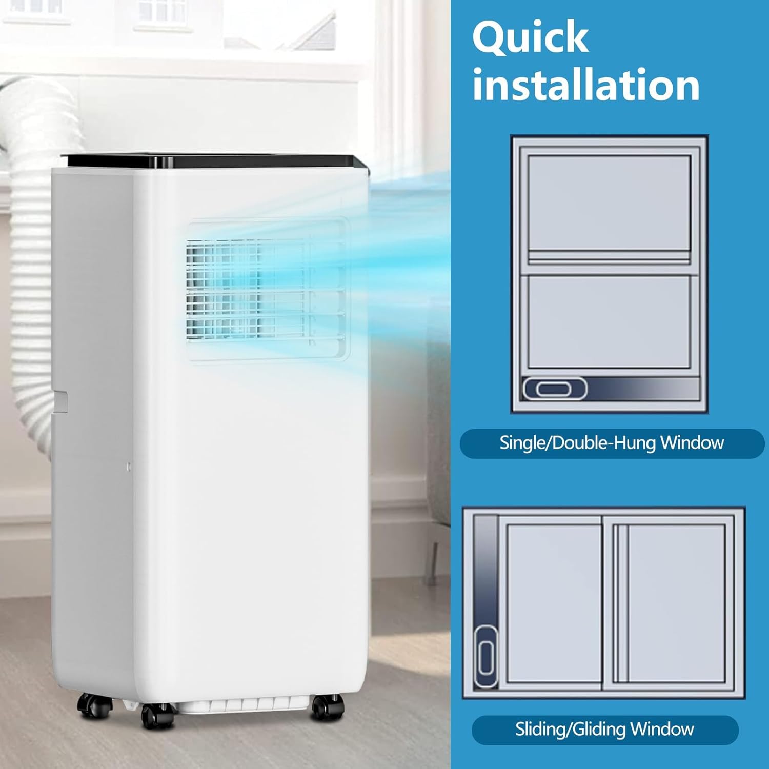 Portable Air Conditioner 8000 BTU - Dehumidifier & Cooling Fan for 350 Sq Ft Rooms, Includes Remote Control，Portable AC Unit, Window Kit for Bedrooms Office Home.