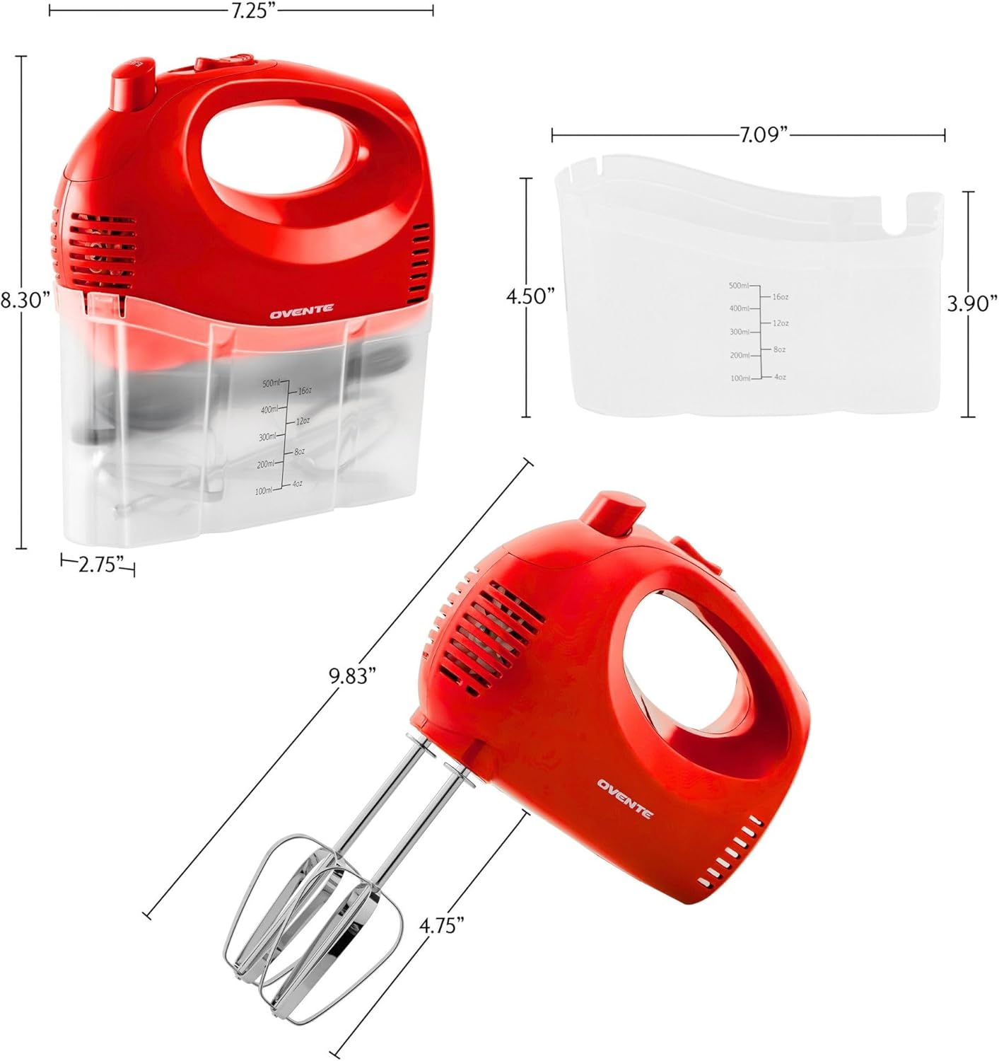 OVENTE 5-Speed Electric Hand Mixer with Stainless Steel Mixing Whisk, Snap-On Storage Case, Portable & Lightweight 150W Motor, Compact Handheld Mixer for Baking, Blending or Cooking, Red HM151R