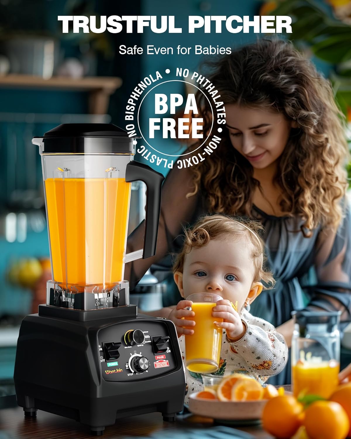 WantJoin Blender for Smoothies with 1800 Watt Motor Powerful Countertop Blenders for Kitchen 68OZ Large Capacity Smoothie Blender and Grinder Combo for Ice Crush Frozen Drinks Puree