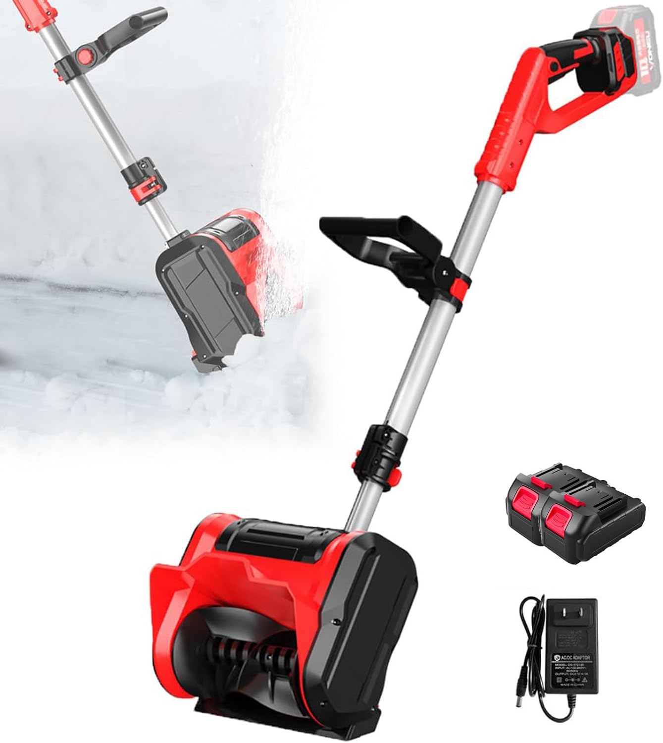 Electric Snow Blower Cordless Snow Shovel, Electric Snow Shovel, Clearing Width 32cm, Clearing Height 16cm, Projection Distance 8m, with Battery and Charger,B