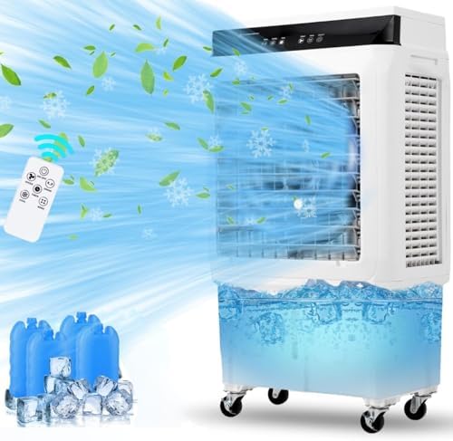 Evaporative Air Cooler, 1800 CFM Swamp Cooler with Remote Control, 8.4 Gallon Large Water Tank, 3 Speed Cooling Fan, 4 Ice Packs, Portable Air Conditioner for Room Garage Commercial