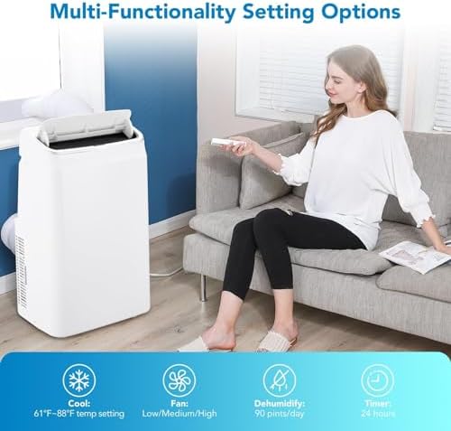 14000 BTU Portable Air Conditioners with Remote Control, 3-in-1 Free Standing Cooling AC Unit with Fan & Dehumidifier, Cools Room up to 750 sq.ft, Smart/Sleep Mode, 3 Speed, Auto Swing, 24H Timer