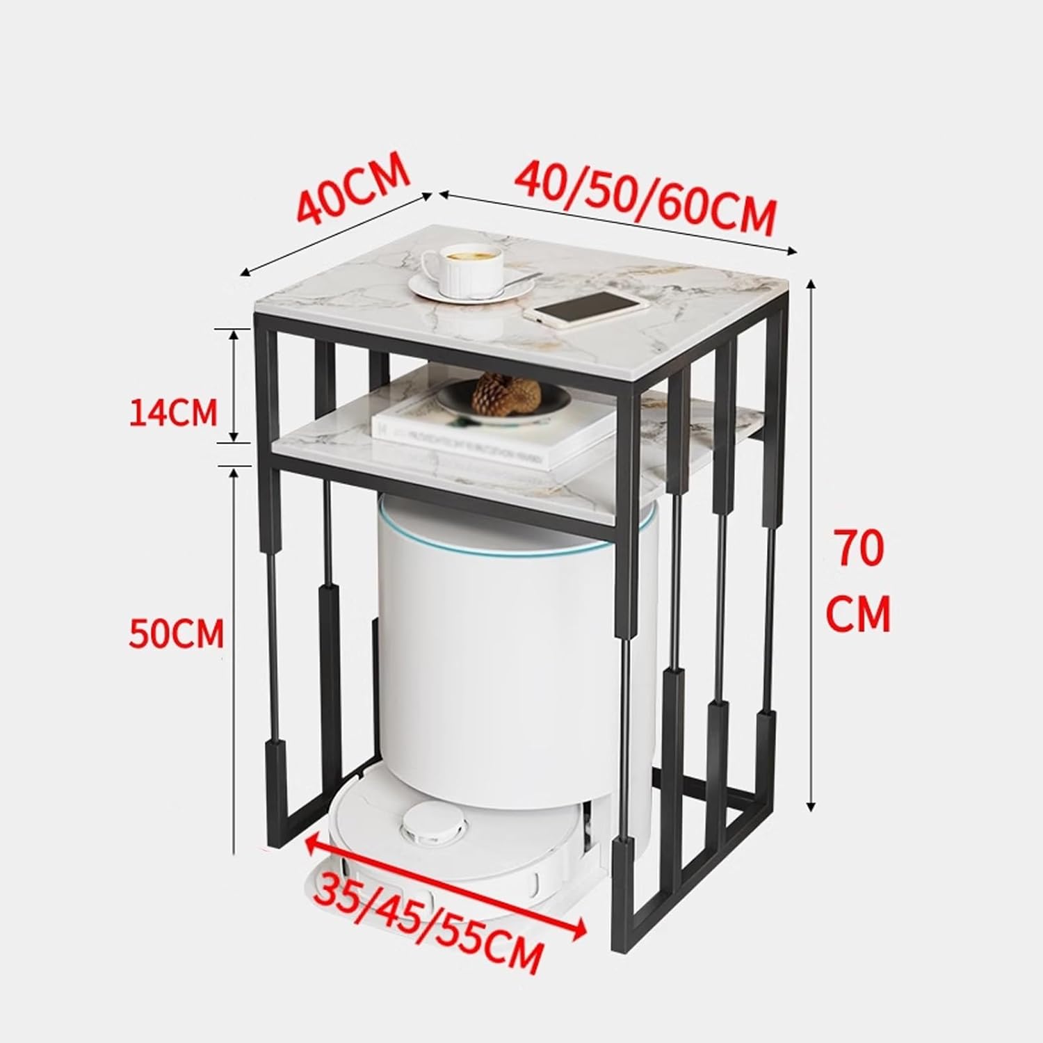 Small Storage Cabinet for Kitchen for Self Emptying Robot Vacuum Cleaner, Small Side Table for Small Spaces Bedroom Multi-Functional Fish Tank Stand White(Yellow,60cm)