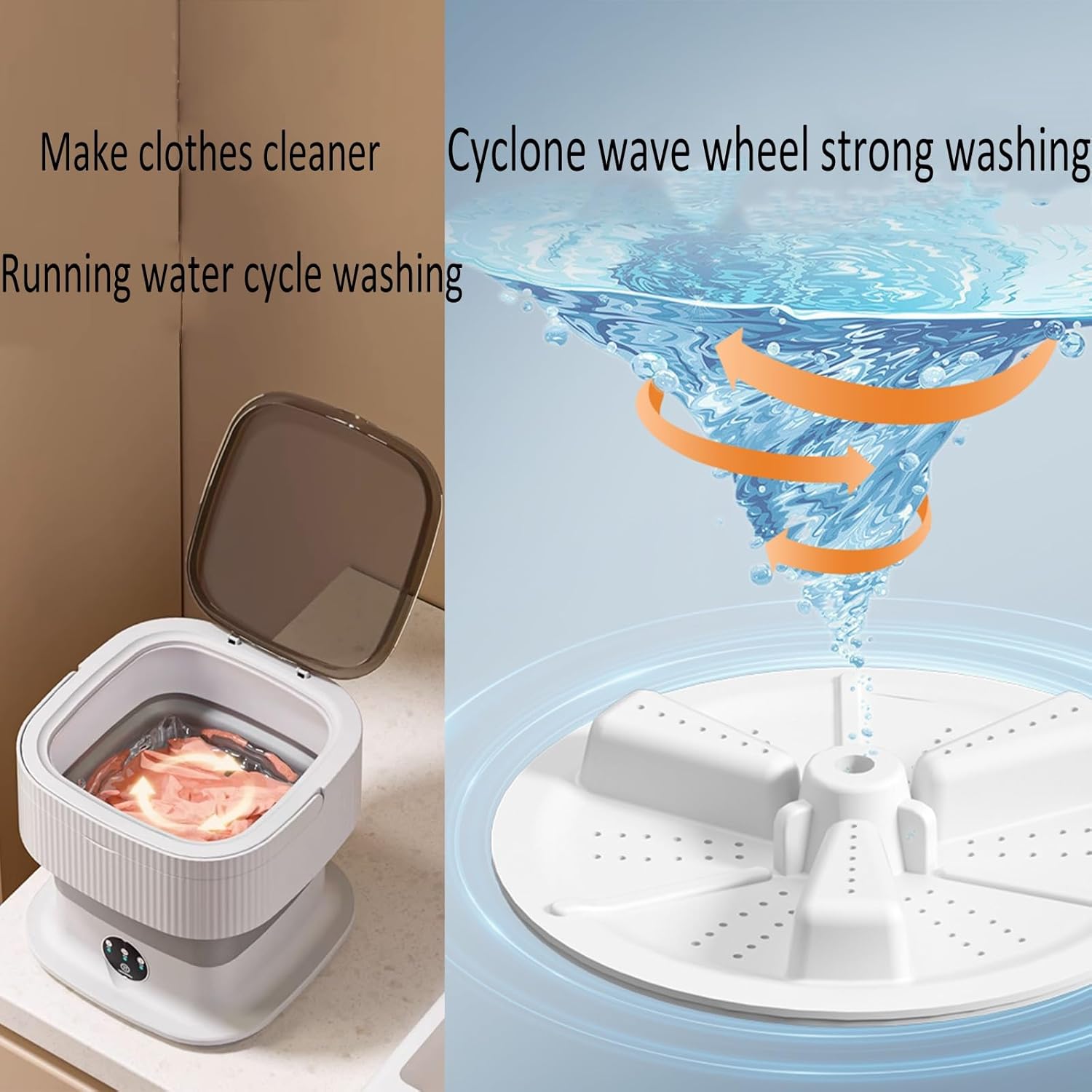Portable Washing Machine Foldable, Mini Washer 12l High Capacity, with Soft Spin Dry, for Underwear, Baby Clothes, or Small Items (Color : Beige)