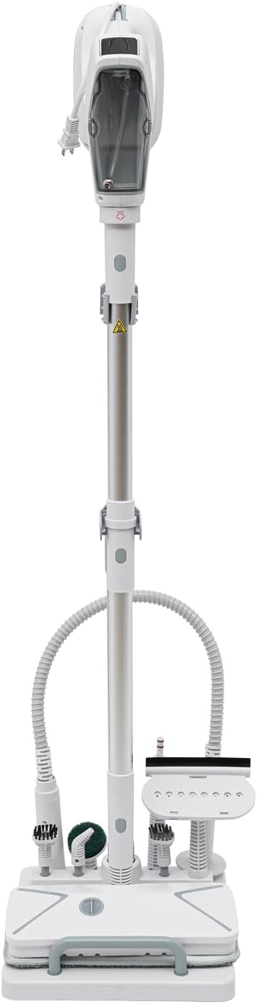 Steam Mop Cleaner 1300W Electric Steam Mop with Cord Wrap Box and Clean Kit, 2 Steam Levels Adjustable Handheld Steam Cleaner for Living Room Kitchen Bedroom White+Silver 120V 140°C