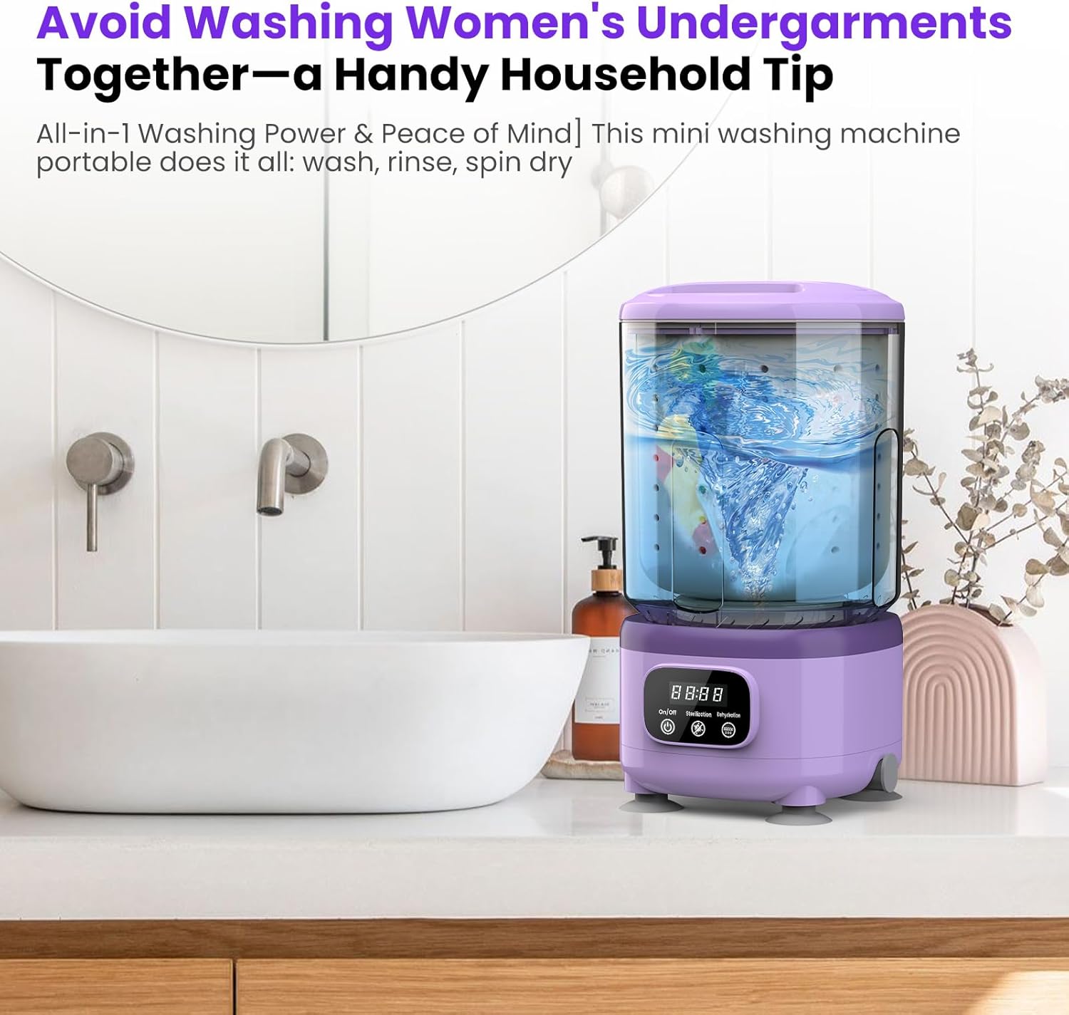 Rechargeable Portable Mini Washing Machine, All-in-1 Underwear Washing Machine with 2L Cup Capacity for Bra Underwear Socks Home Hotel Apartment RV Travel(Purple).