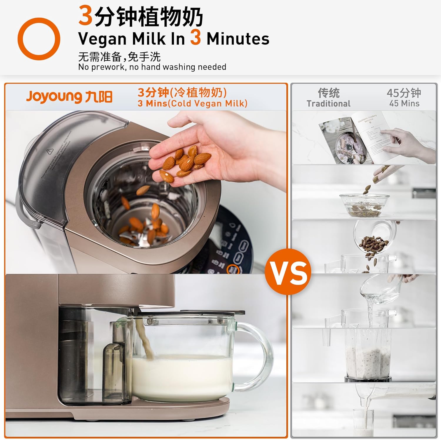Joyoung Y1 Intelligent Soymilk Machine Fully Automatic Food Blender Multifunction Self-Cleaning Soybean Milk Maker Y1-US03 (Brown)