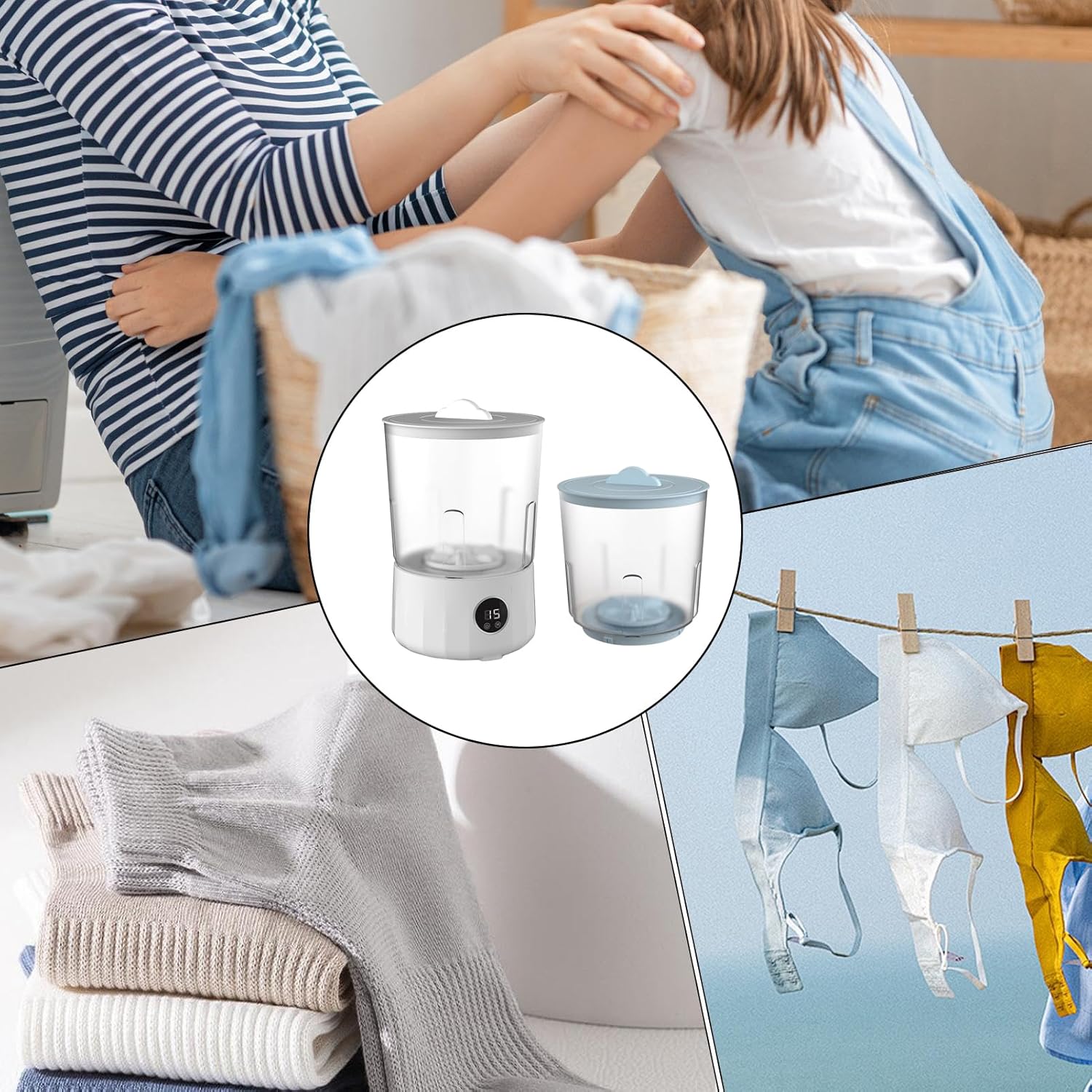 Washing Machine - Portable Washer | Portable Washing Machines For Apartments | Mini Cleaner With 2 Buckets For Bras Socks Baby Clothes Panties Travel RV Hotel Dorm Apartment Outdoor