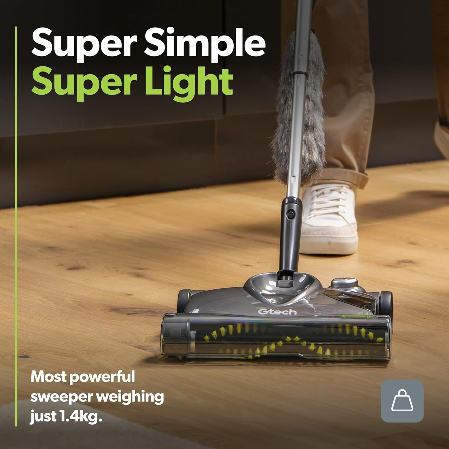 Gtech SW22 Cordless Lithium Carpet and Hardwood Floor Sweeper - Cordless Adjustable Vacuum - Up to 90 Minutes of Runtime - Rechargeable 7.4v Li-ion Battery - Lightweight (3 lbs.)