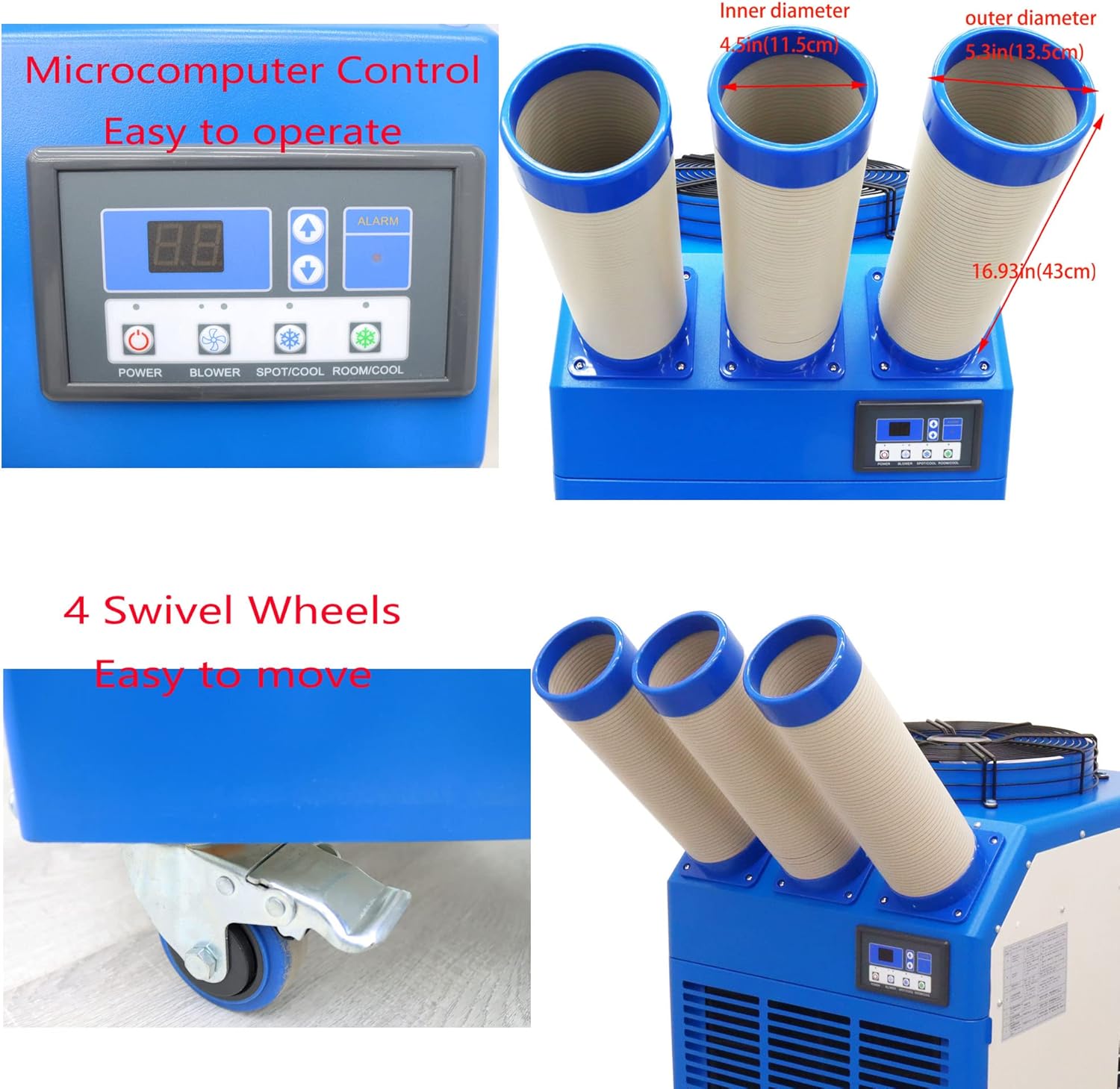 Industrial Air Conditioner Portable Mobile Spot Cooler Industrial Grade Commercial Indoor Outdoor Machine Three Tubes 220V 2400W