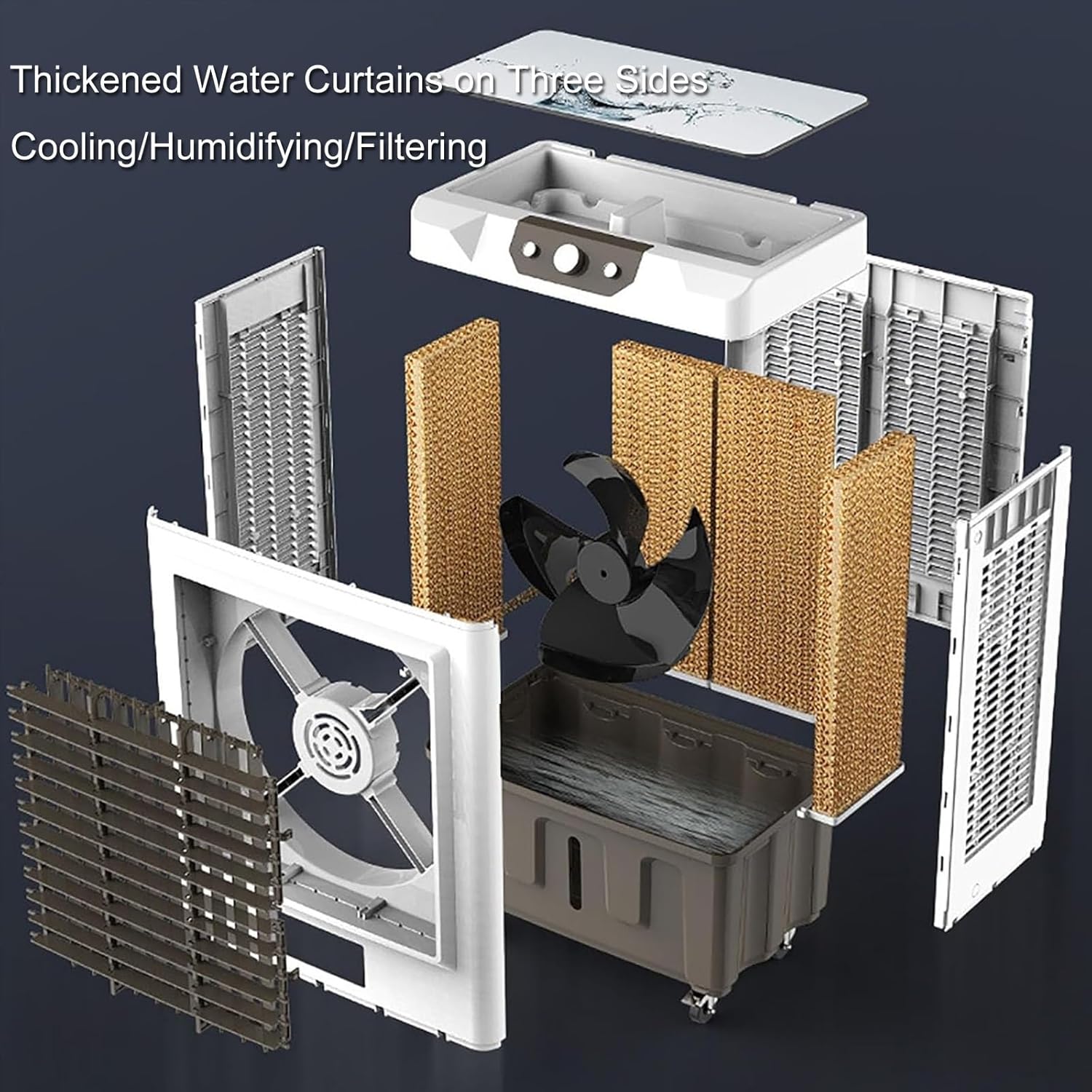 Swamp Cooler Air Conditioner, Evaporative Cooler, 7000 CFM Portable Evaporative Air Cooler, 50 L/13 Gal Water Tank, 3 Speeds, 4 Ice Boxes, Touch, for Room Garage Patio(118x38x59cm)