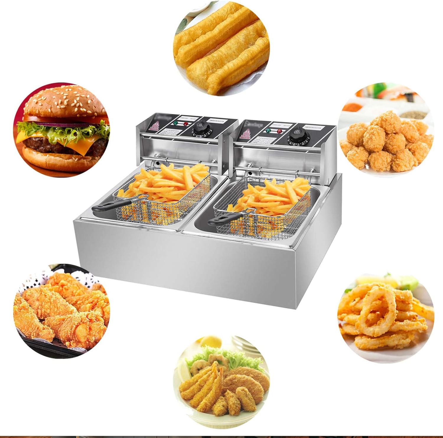 12L Commercial Electric Deep Fat Fryer Countertop Oil Fryer itre 5000W Stainless Steel Fryer with Timer and Temperature Control for Restaurant and Home Use