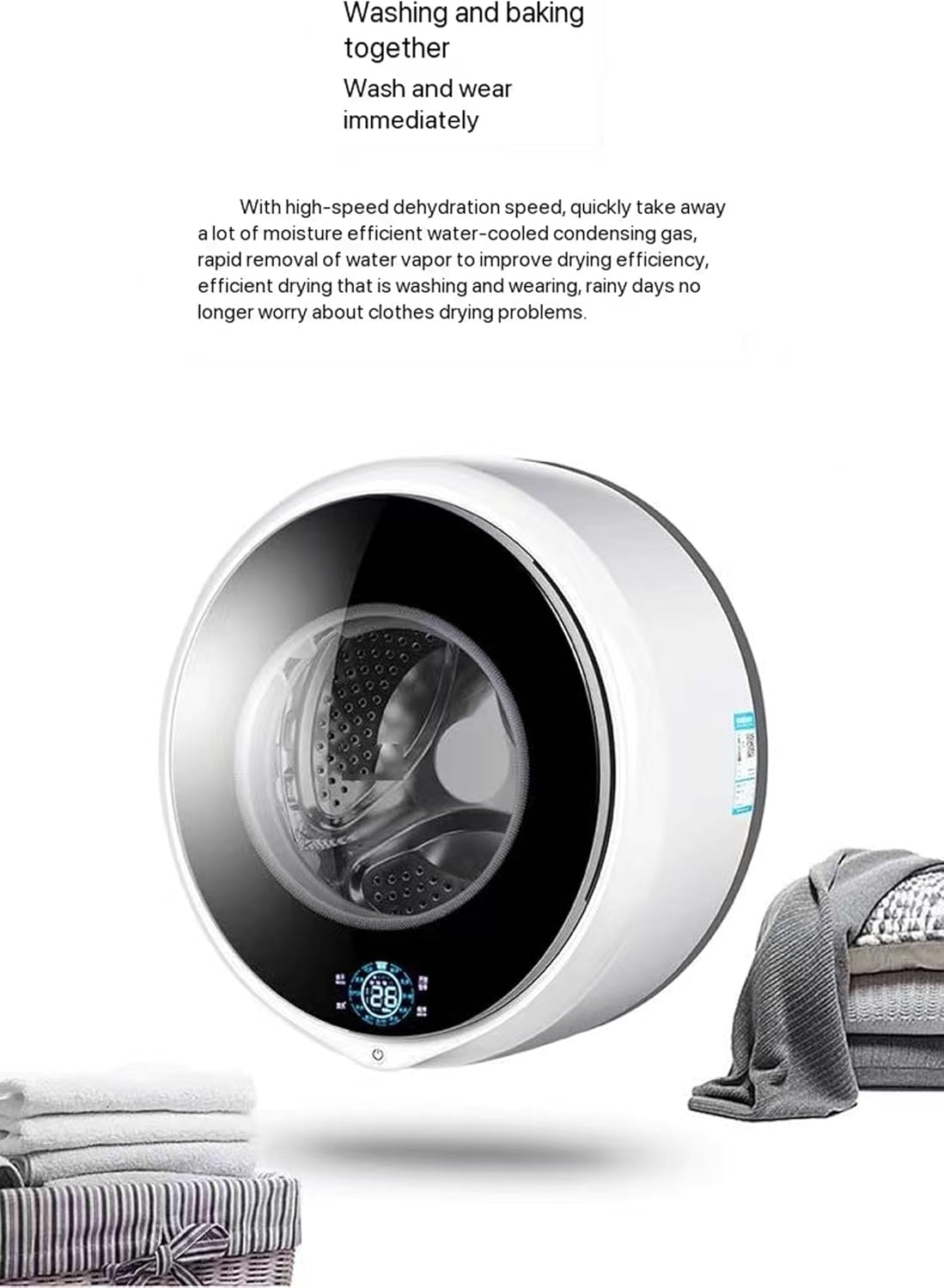 Electric Compact Portable Laundry Dryer, 3.2kg Capacity Fully Automatic Compact Washer, 28/38 Wash Programs Laundry Washer (28 Modes)