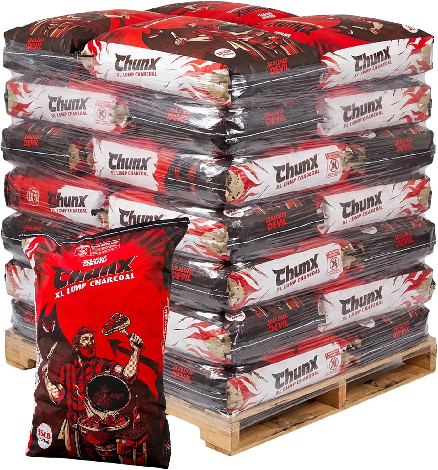 Jealous Devil 25 Pack 100 Percent Natural Hardwood Wood Lump Grill Charcoal, 35 lb Bag