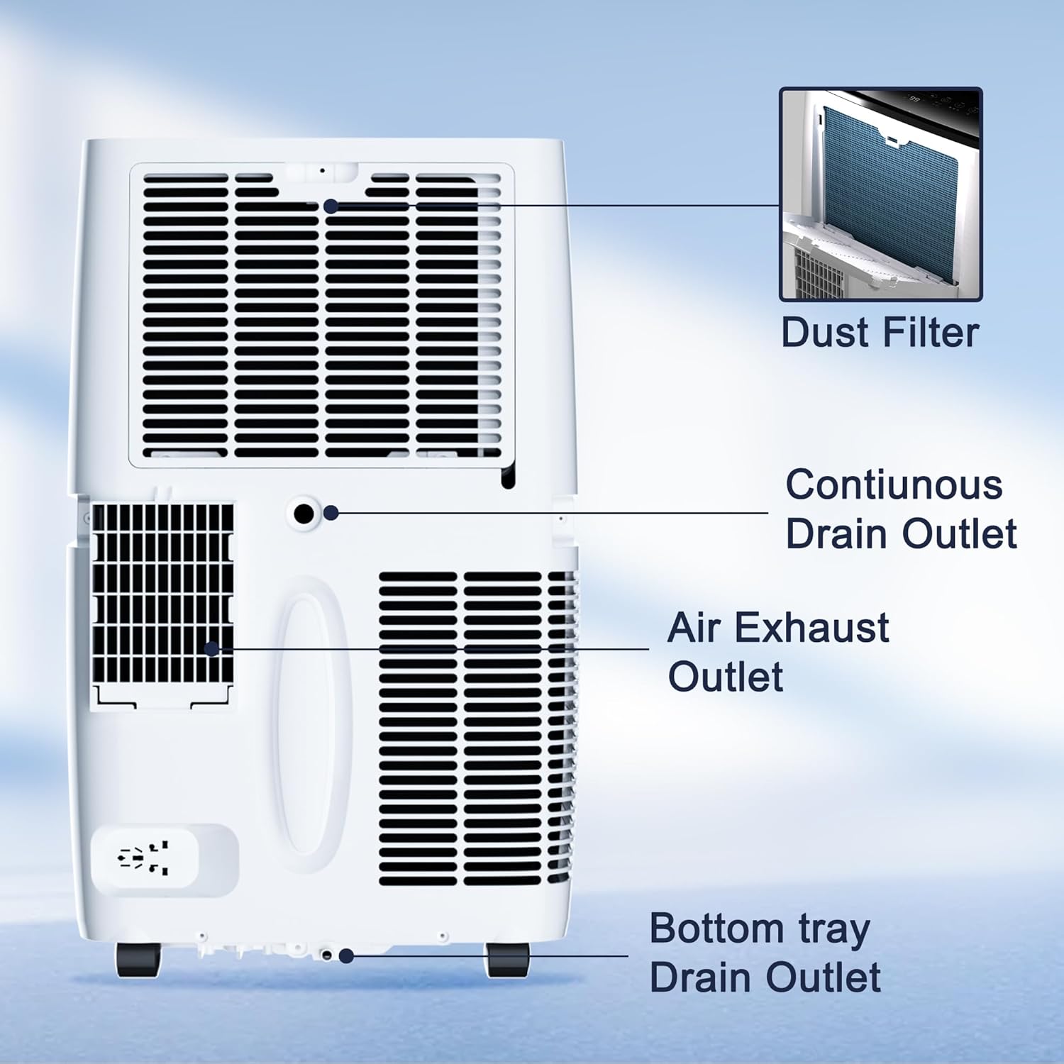 PhiloDeco Portable Air Conditioners 14000 BTU, Suitable for 420 sq ft of Rooms, 24H Timer, 5-In-1 Quiet AC Unit as Cooler Dehumidifier Fan, Remote Control Window Kit Included