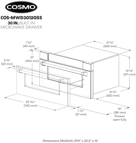 COSMO COS-MWD3012GSS 30 in. Haven Collection 1.2 cu. ft. Built-in Microwave Drawer, Presets, Touch Controls, Defrosting Rack, Stainless Steel