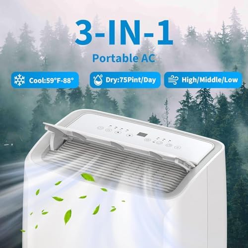 Portable Air Conditioners 14,000 BTU, Air Conditioner Portable With 24H Timer, Window Kit Included, Ultra Quiet AC Unit for Large Room Indoor, 750 Sq.Ft Capacity, White