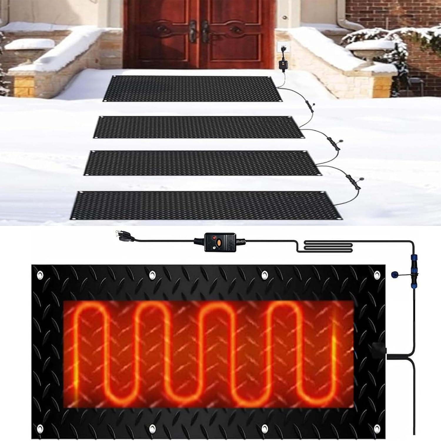 Heated Snow Melting Mats for Entrances 1/2/3/4/5 pcs No-Slip Heating Stair Heating Mats,Electric Snow Melting Mats for Winter Snow Removal,Outdoor Heated Mat Walkway(1 Pcs,25.4x90cm/10inx35.4in)
