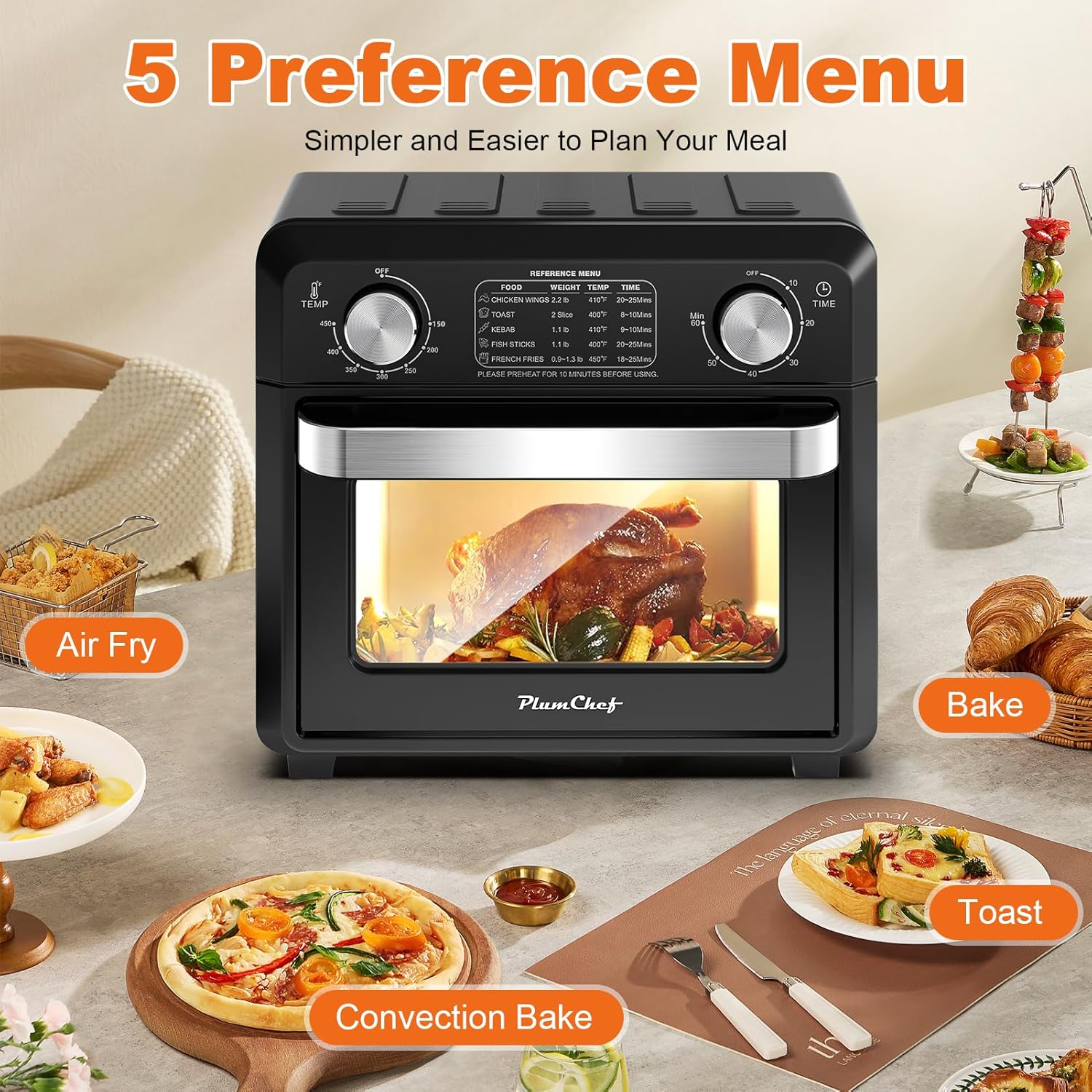 Air Fryer, 11QT,360° Hot Air Circulation for Healthy Oil-Free Cooking,Multifunctional Convection Toaster Oven Air Fryer Combo, Adjustable Temp & Time Control,