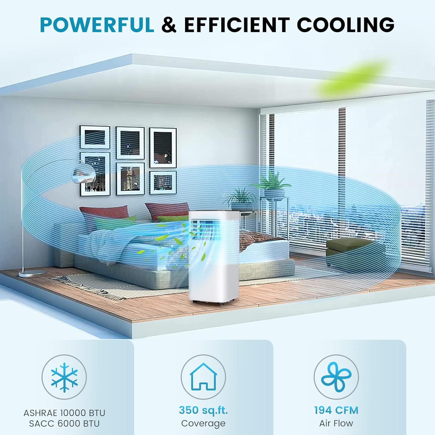 LDAILY Portable Air Conditioner, 10000 BTU 4-in-1 AC Unit Cool, Fan, Dehumidifier with Sleep Mode, 24H Timer, Child Lock, Remote Control & Window Kit for Rooms up to 350 Sq.Ft.